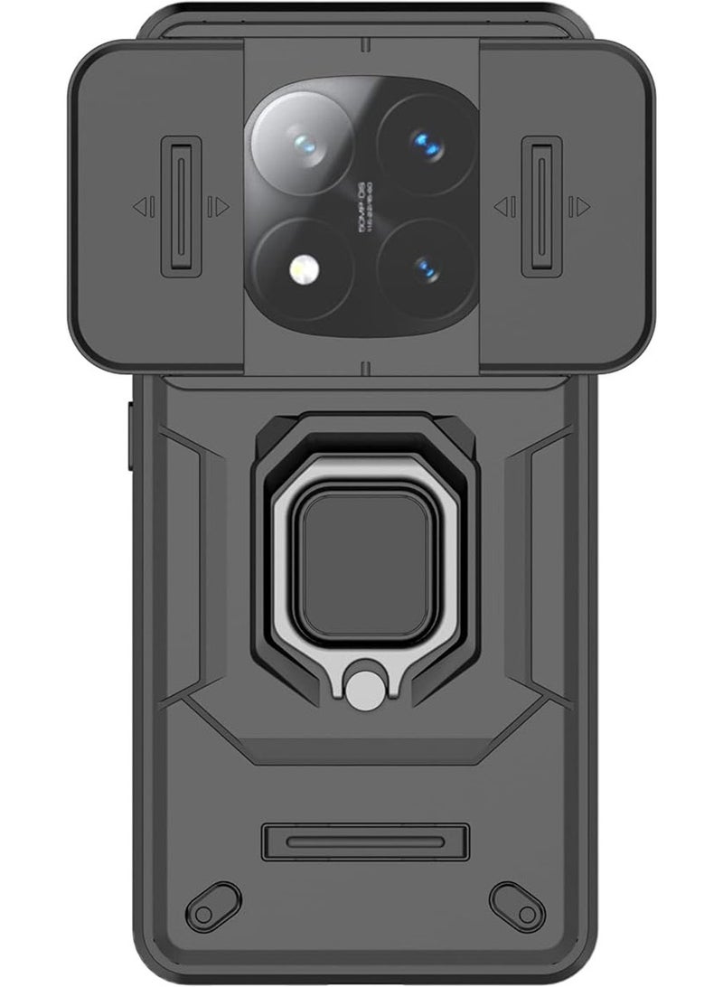 QIRG for XiaoMi RedMi Note 15 Pro Plus Case with Slide Camera Cover, Shockproof Heavy Duty Case with Magnetic Ring Kickstand - Black - Image 3