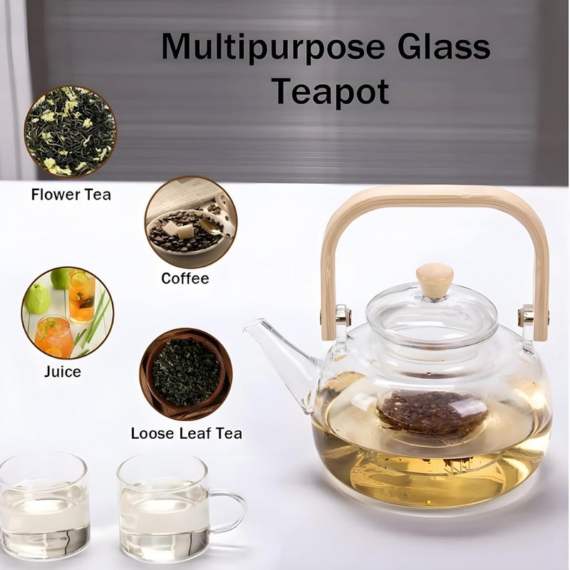 VENDLY Wooden Handle Glass Infuser Teapot 900ML Teapot for Loose Leaf Tea Green Tea and Fruit Tea Kettle - Image 2