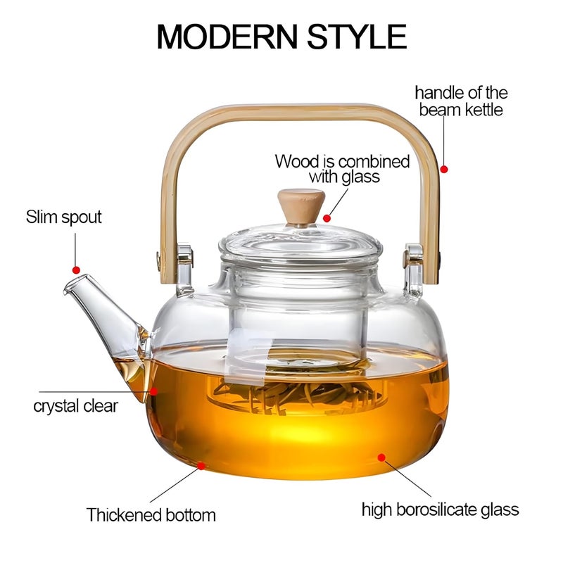 VENDLY Wooden Handle Glass Infuser Teapot 900ML Teapot for Loose Leaf Tea Green Tea and Fruit Tea Kettle - Image 5