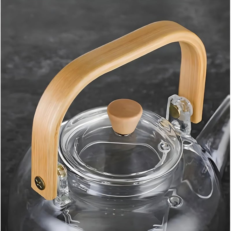 VENDLY Wooden Handle Glass Infuser Teapot 900ML Teapot for Loose Leaf Tea Green Tea and Fruit Tea Kettle - Image 3