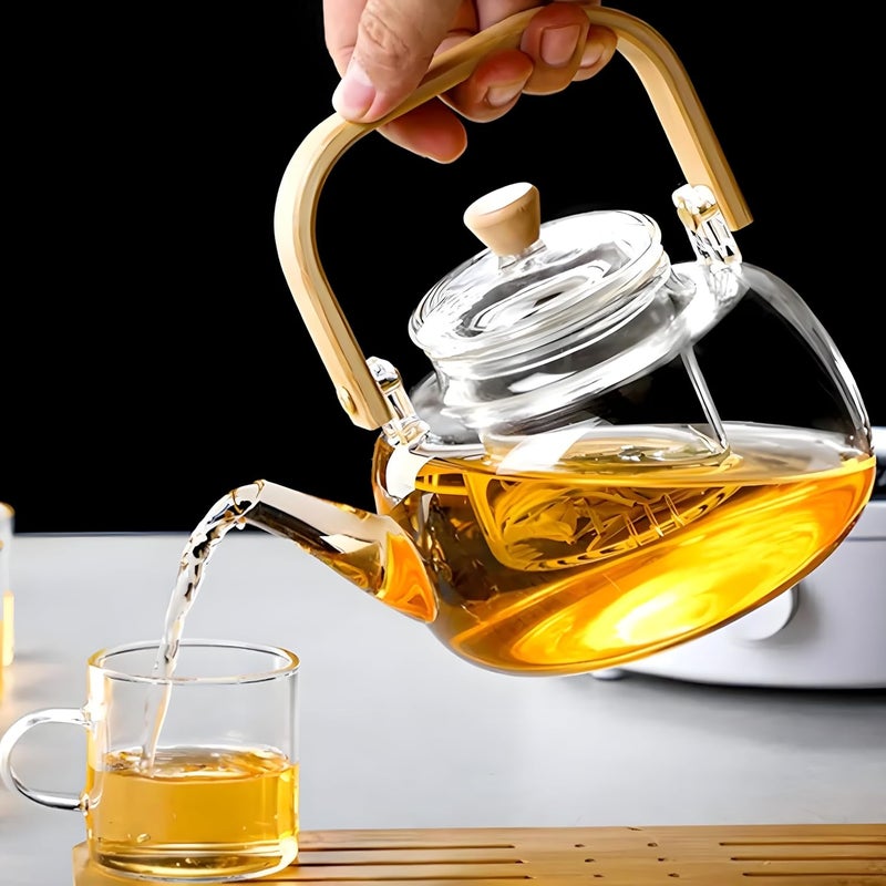 VENDLY Wooden Handle Glass Infuser Teapot 900ML Teapot for Loose Leaf Tea Green Tea and Fruit Tea Kettle - Image 1