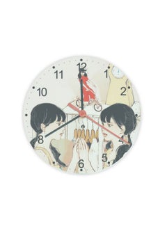 Printed GLASS CLOCK Cute Girls Playing Drawing