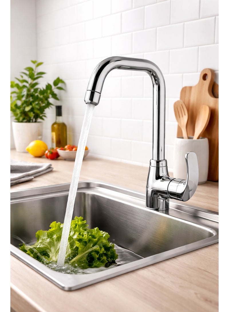 GS Single Lever Deck Mounted Sink Mixer with Swivel Spout Chrome Finish Kitchen Faucet Durable Brass Body - Image 3