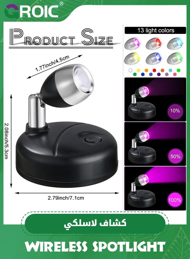 GROIC 2Pcs Wireless Spotlight, 13 Colors CRGB LEDs Under Cabinet Lamp with Controller, Brightness Adjustable Dimmable 30/60Mins Timing Supported 13 Colors C/Smooth/Fade 2 Lighting Modes  - Image 2