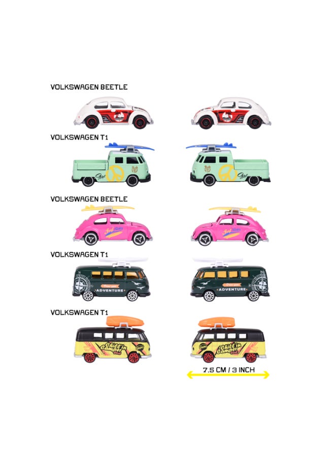Majorette Volkswagen 5 Diecast Giftpack, 5 Officially Licensed VW Model Cars, 1:64 Scale Metal Toy Vehicles with Freewheel, Suspension, Opening Parts and Accessories, 7.5 cm, Ages 3+ - Image 3