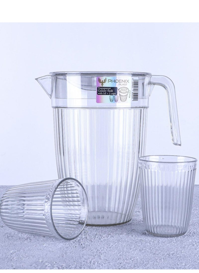 Phoenix - Acrylic Water jug Juice Drink Jug with 2 Cups, Healthy Acrylic Drinkware Set, Refrigerator & Dishwasher Safe, 1.7L Capacity Jug with Durable Handle, 2-Way Lid and 2 Serving Cups - Image 1