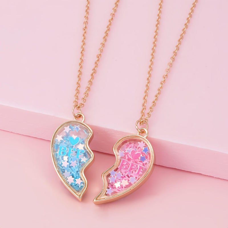 DOYYCA Best Friend Necklace Gifts Matching Locket Heart BFF Friendship Necklace for 2 (Pink Blue) - Image 3