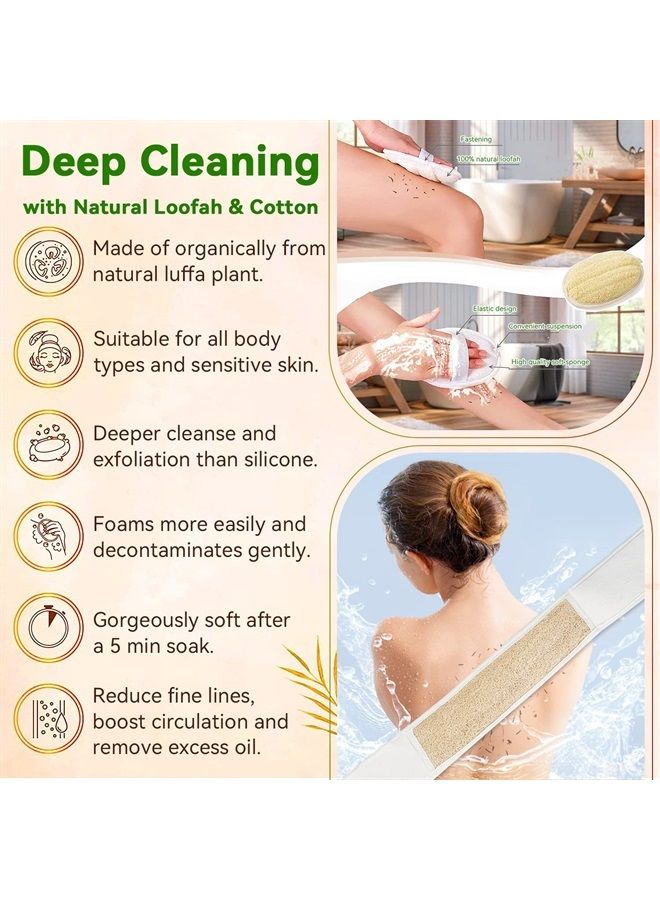 2 Packs Natural Loofah Exfoliating Back Scrubber & Exfoliating Sponge Pad Set for Shower (Large), Loofah Sponge Pads Bath Shower Scrubber for Women, Luffa Scrubber to Deep Clean - Image 1