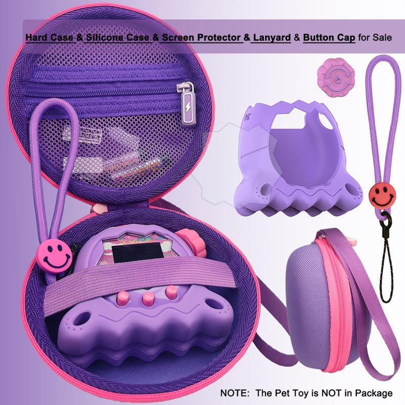 JCHPINE Hard Case and Silicone Cover for Tamagotchi Paradise Electronic Pet, Protective Cases for Tamagotchi Paradise with Screen Protector and Lanyard (Purple) - Image 2