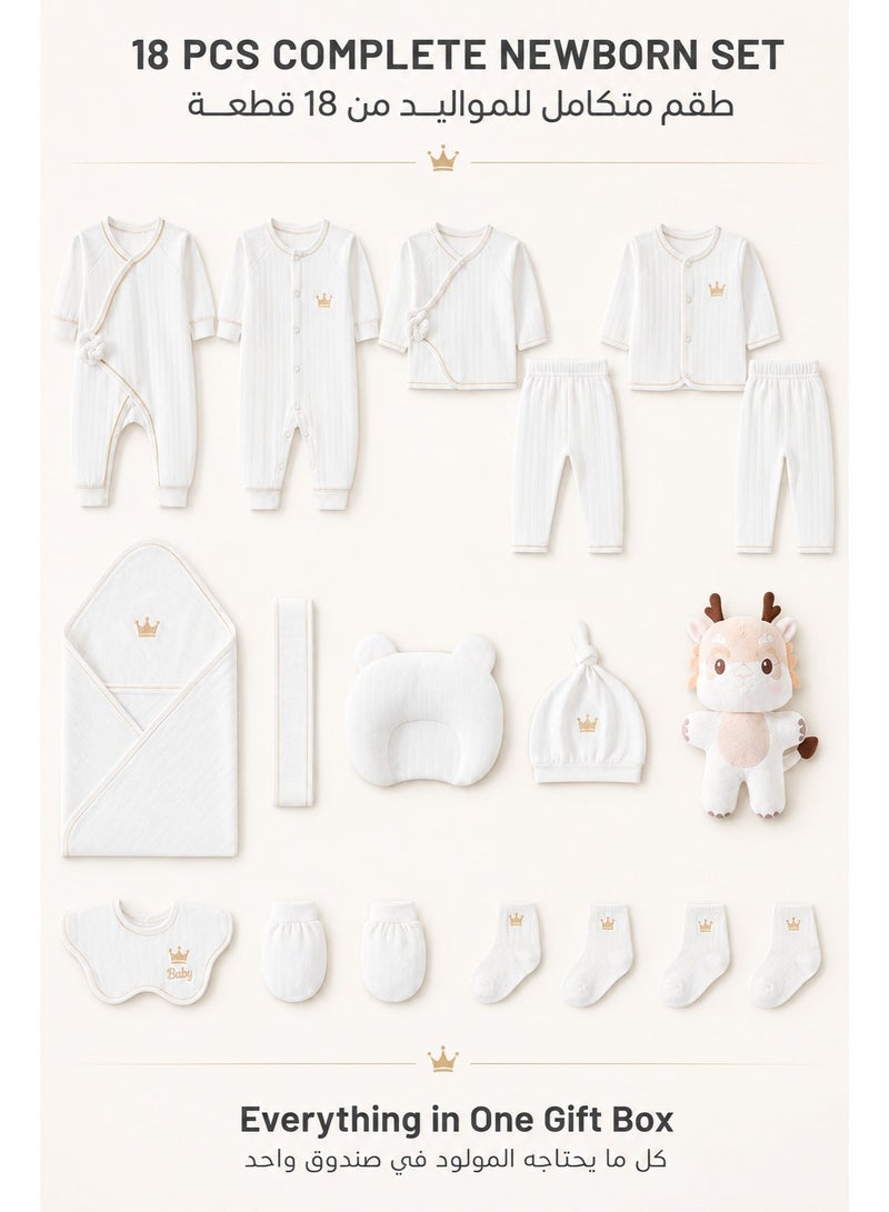 SQ Kids 18 PCS Newborn Baby Gift Set, 100% Cotton Crown-Themed Baby Clothes & Accessories with Blanket, Complete Layette Gift Box for Boys & Girls, 0-3 Months, Four Seasons - Image 2