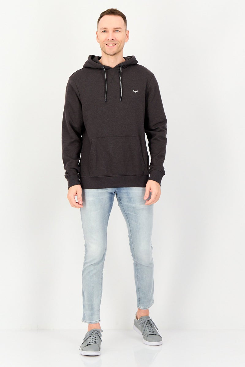 Threadbare Men Embroidered Logo Long Sleeve Hoodie, Charcoal - Image 3