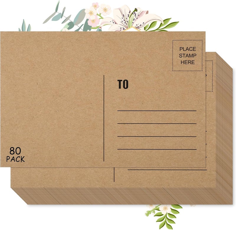 Coidea Blank Postcards for Mailing, 80 Post Cards for Mailing, 300 GSM Kraft 4 x 6 inches Cardstock Paper Mailable Printable Postcards Bulk for Birthday, Thank You, Business Postcards - Image 1