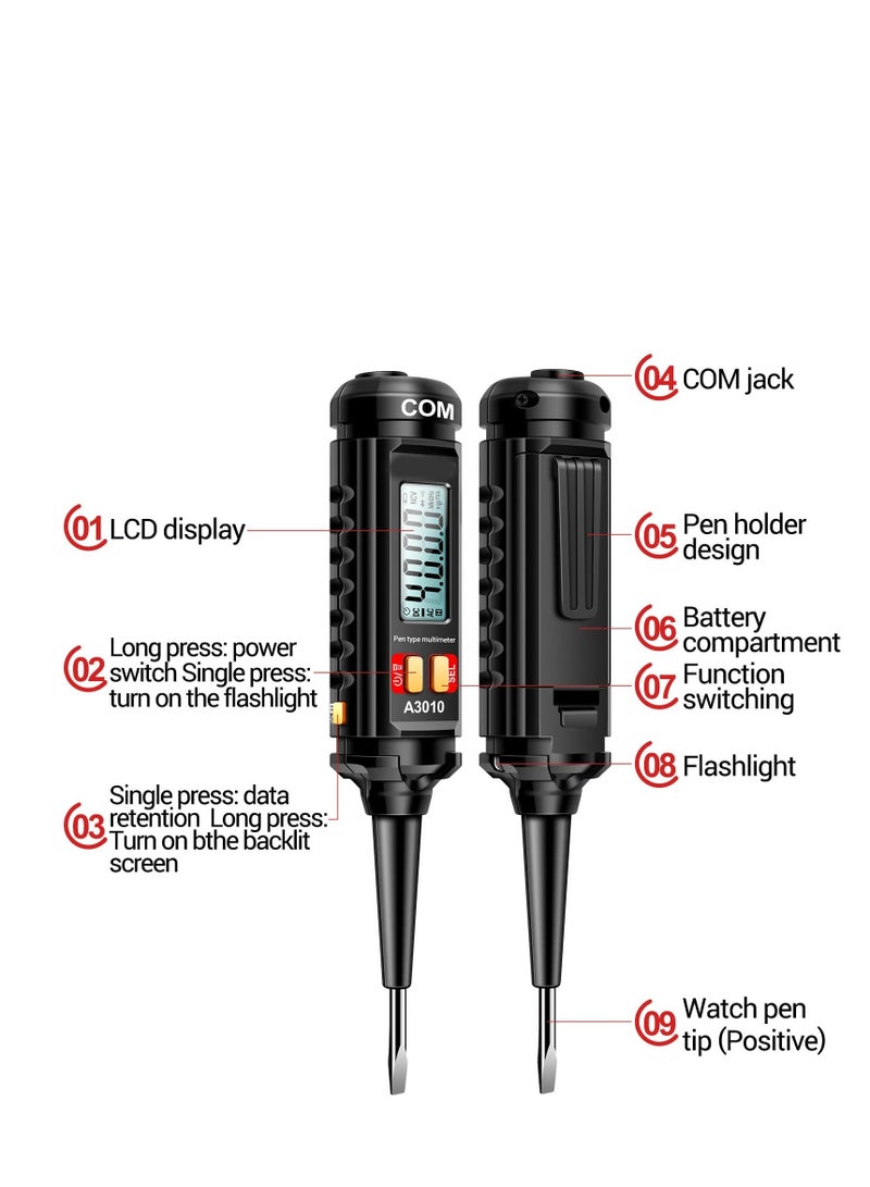 Multimeter Voltmeter Tester Pen, Multimeter Voltage Tester with Flashlight for Voltage Resistance Capacitance Frequency Test Resistance Test, Digital Multimeter Portable DMM AC/DC Volt Tester - Image 4