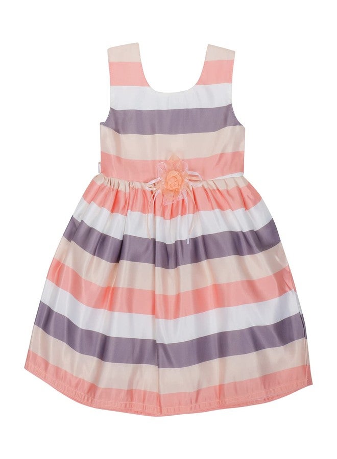 SELVEL Baby Girls Frock Dress | Girls Fit & Flare Knee-Length Satin Dress (STN-LGTSTP-0570) (Orange, 12-18 Months) - Image 1