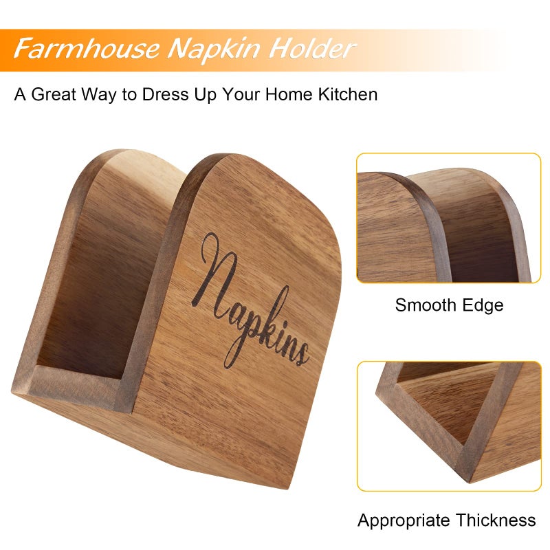 ALELION Napkin Holder for Table, ALELION Acacia Wooden Napkin Holders for Kitchen, Napkin Holder for Kitchen Dining Room Table Decor, Upright Wood Napkin Dispenser for Indoor & Outdoor Use - Image 3