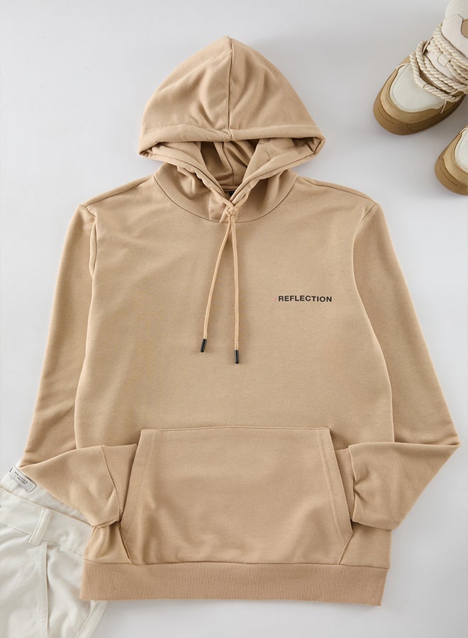 trendyol Stone Regular/Normal Cut Hooded Back Printed Cotton Without Raised Sweatshirt - Image 3