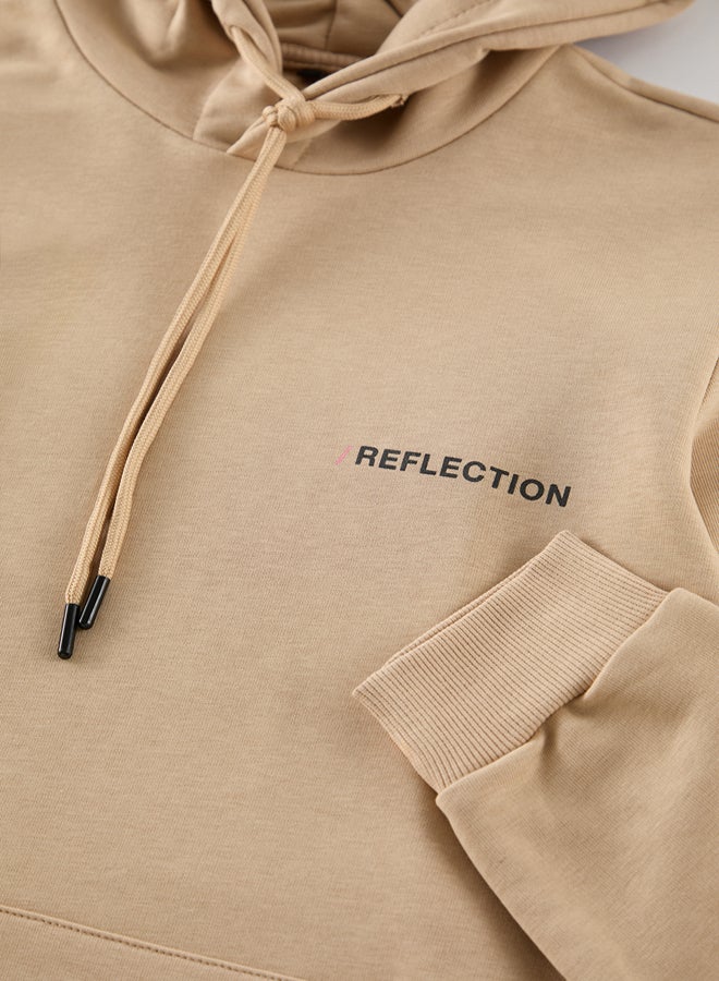 trendyol Stone Regular/Normal Cut Hooded Back Printed Cotton Without Raised Sweatshirt - Image 2