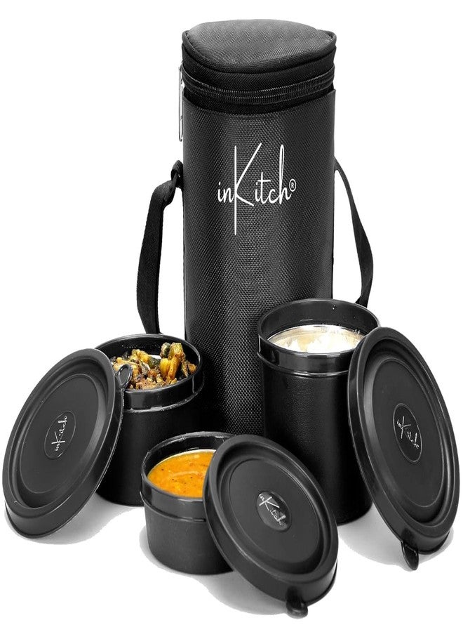 inKitch Premium Microwave Safe Lunch Box Set with Insulated Bag | Leakproof, Durable Food Containers for Office, School & Travel | Outer Plastic & Inner Stainless Steel (Black, Lunch Box) - Image 1