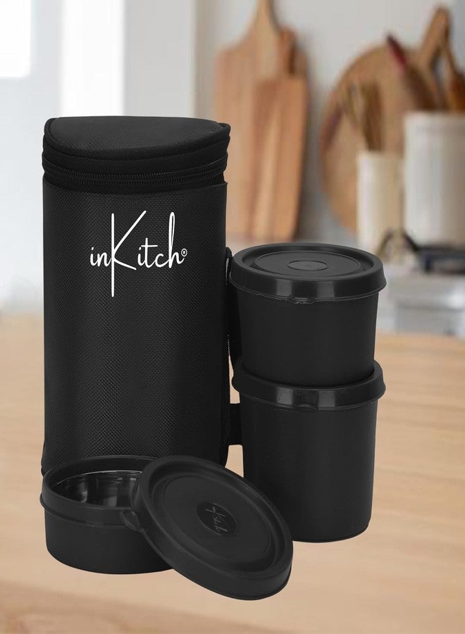 inKitch Premium Microwave Safe Lunch Box Set with Insulated Bag | Leakproof, Durable Food Containers for Office, School & Travel | Outer Plastic & Inner Stainless Steel (Black, Lunch Box) - Image 4