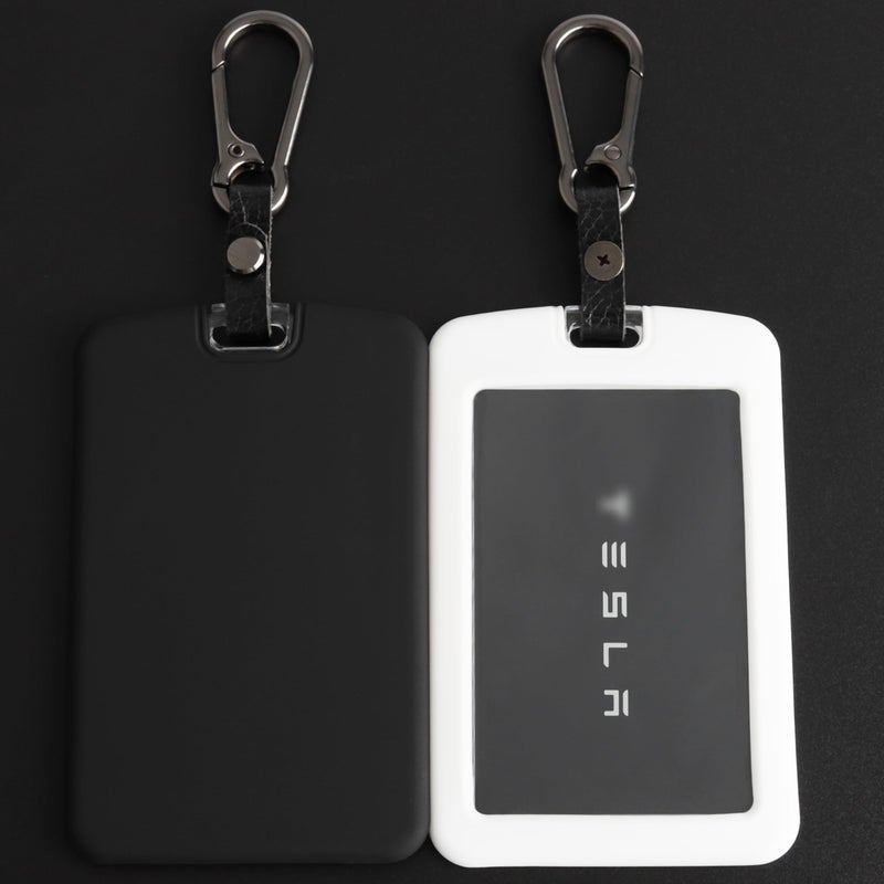 TANDRIVE 2PCS Silicone Key Card Holder Case Compatible with Tesla Model 3 Model Y Cybertruck and Rivianï¼ŒKey Protector Cover Accessories Including Key Chain, Black and White - Image 1
