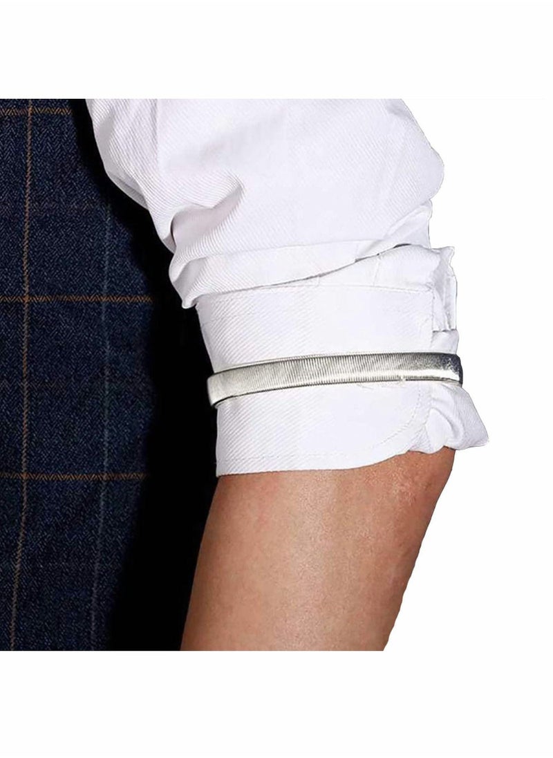 2 Pairs Sleeve Garters Anti-Slip Shirt Sleeve Holders Garters Stretch Metal Adjustable One Size Anti-Slip Armbands Sleeve Garters for Women Men Valentines Day Gifts (Black+Silver) - Image 2