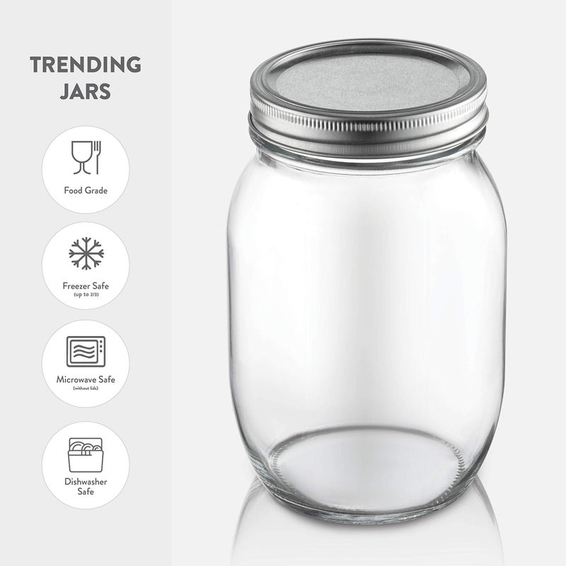 Paksh Novelty Wide Mouth Mason Jars With Lids 32 oz â€“ Glass Quart Mason Canning Jars, Large Mason Jar Wide Mouth for Canning, Pickling, Jelly Preserving & Meal Prep, 2-Pack - Image 5