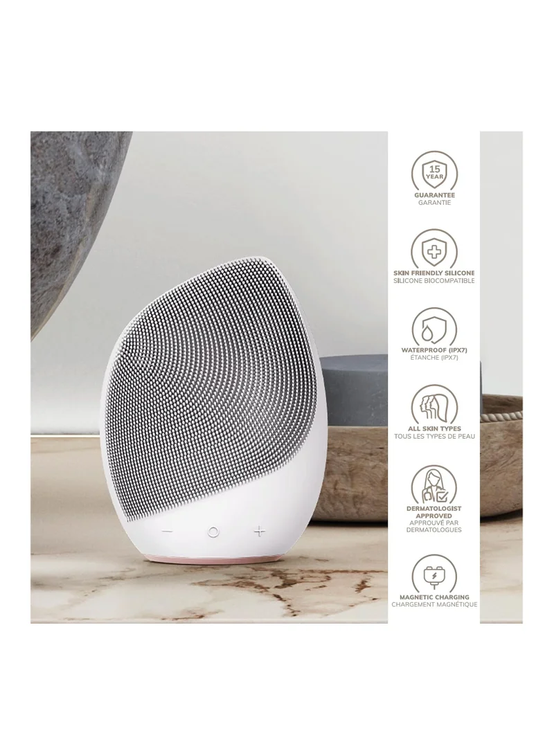 GESKE Smart App Guided Sonic Facial Brush 5 In 1 | Vibrating Electric Facial Cleansing Brush | Soft Silicone Brush | Professional Facial Cleanser | Skin Cleanser & Exfoliator | Face Massager - Starlight