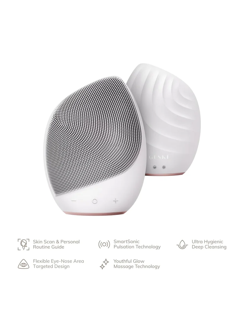 GESKE Smart App Guided Sonic Facial Brush 5 In 1 | Vibrating Electric Facial Cleansing Brush | Soft Silicone Brush | Professional Facial Cleanser | Skin Cleanser & Exfoliator | Face Massager - Starlight