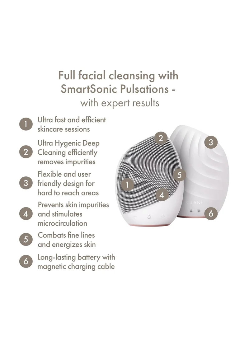 جيسكي Smart App Guided Sonic Facial Brush 5 In 1 | Vibrating Electric Facial Cleansing Brush | Soft Silicone Brush | Professional Facial Cleanser | Skin Cleanser & Exfoliator | Face Massager - Starlight