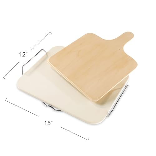 Leifheit Large Square Ceramic Pizza Stone with Carrying Tray and Wooden Spatula, Gray - Image 3
