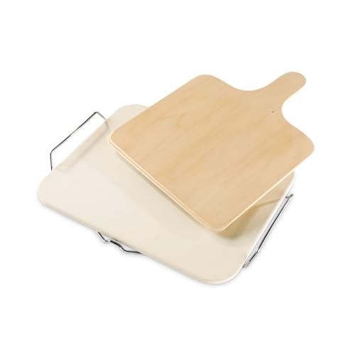 Leifheit Large Square Ceramic Pizza Stone with Carrying Tray and Wooden Spatula, Gray - Image 5