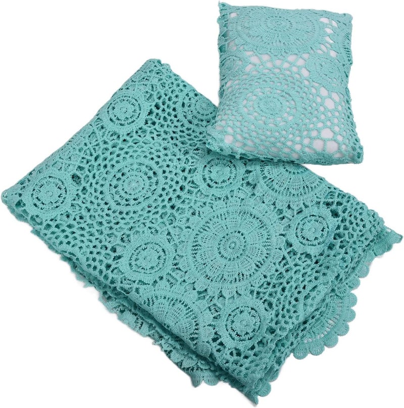 Newborn Shoot Wrap Lace Blanket, Baby Photography Props Set with Headband and Pillow, Soft Breathable Infant Photo Prop for Spring Summer Autumn Winter (Green) - Image 3