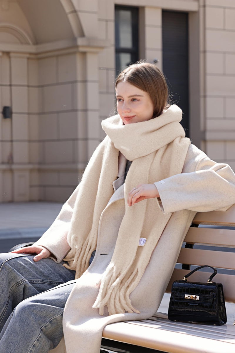 Wander Agio Cashmere Feel Scarf Long Pashmina Shawls and Wraps for Women Large Blanket Scarves Solid Apricot 2 - Image 4