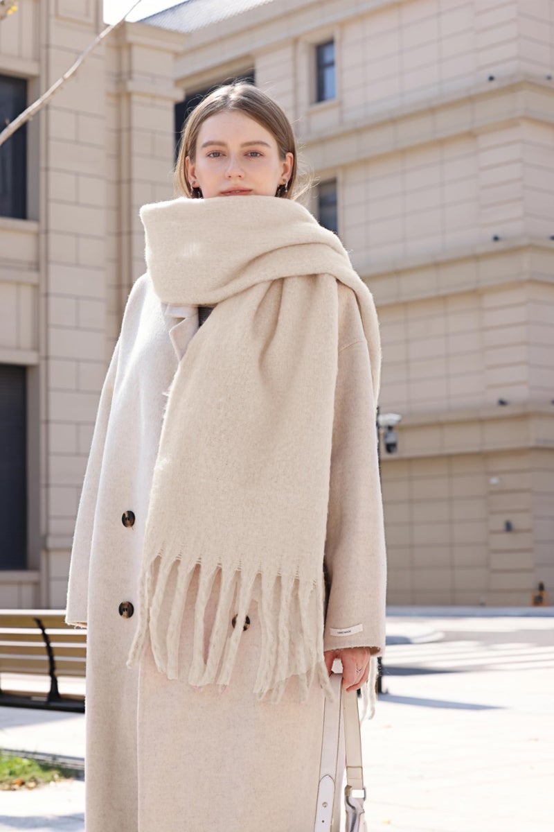 Wander Agio Cashmere Feel Scarf Long Pashmina Shawls and Wraps for Women Large Blanket Scarves Solid Apricot 2 - Image 2