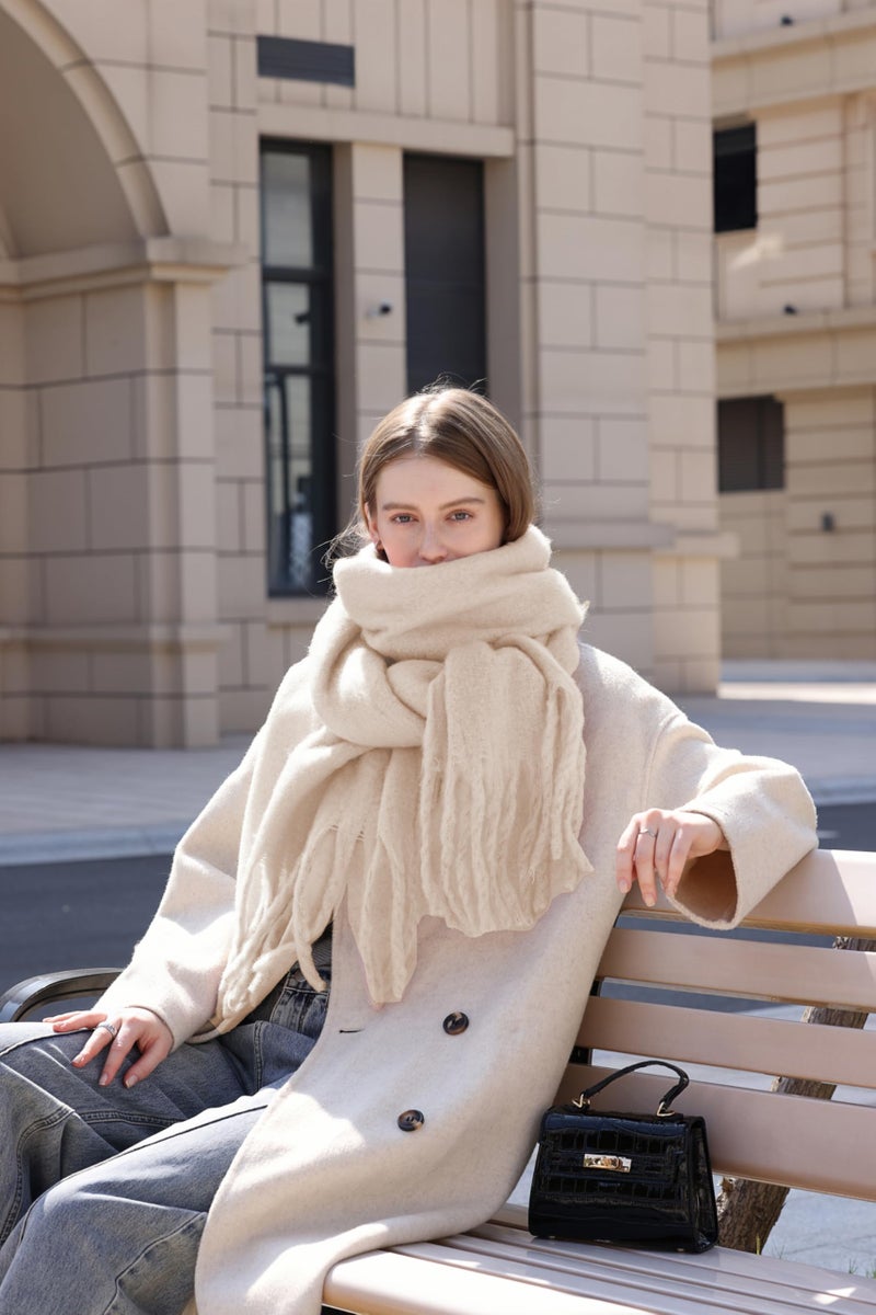 Wander Agio Cashmere Feel Scarf Long Pashmina Shawls and Wraps for Women Large Blanket Scarves Solid Apricot 2 - Image 5