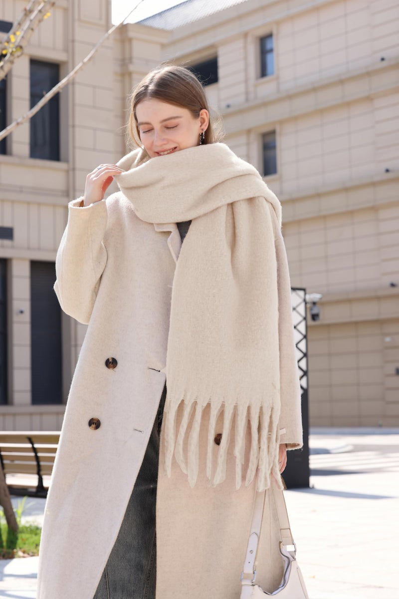 Wander Agio Cashmere Feel Scarf Long Pashmina Shawls and Wraps for Women Large Blanket Scarves Solid Apricot 2 - Image 3