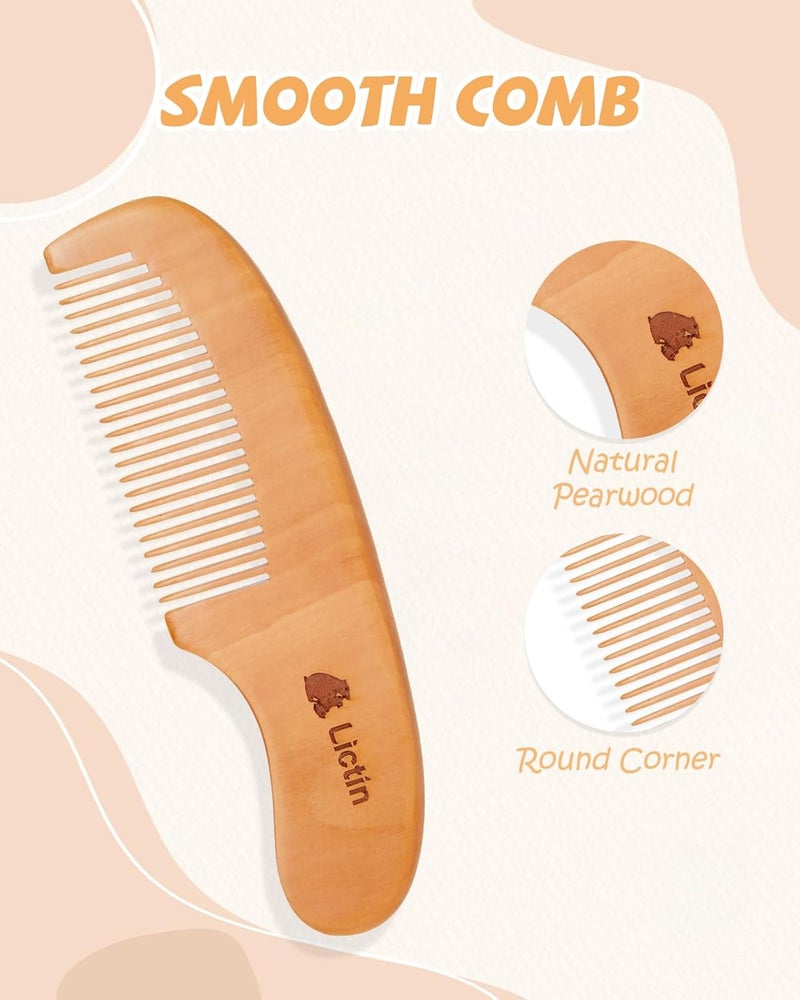 Lictin Baby Hair Brush and Comb Set 4 Pcs Newborn Hair Brush with Soft Bristle Natural Goat Hair and Wood Baby Cradle Cap Comb for Newborns Toddlers Newborn Baby Essentials Perfect Registry Gift - Image 5