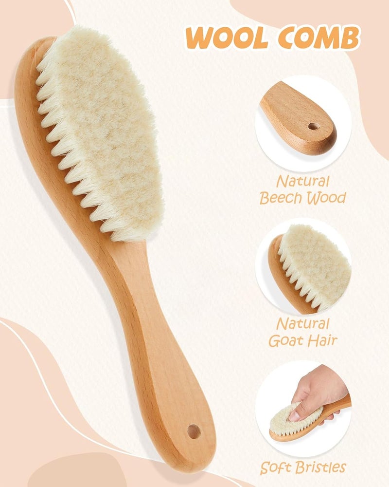 Lictin Baby Hair Brush and Comb Set 4 Pcs Newborn Hair Brush with Soft Bristle Natural Goat Hair and Wood Baby Cradle Cap Comb for Newborns Toddlers Newborn Baby Essentials Perfect Registry Gift - Image 3