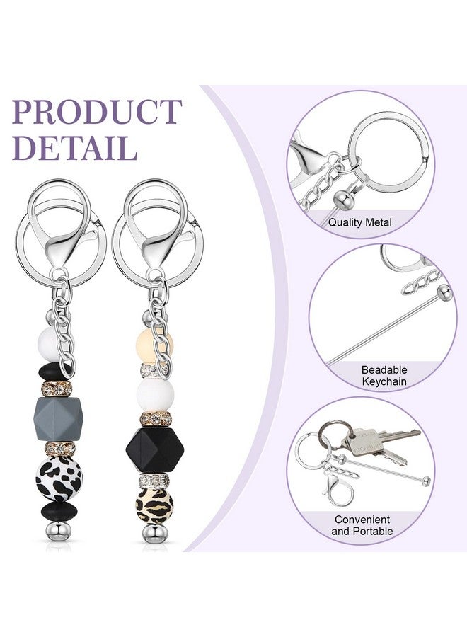 تونديامو مجموعة مكونة من 24 قطعة من قضبان سلاسل المفاتيح القابلة للخرز من Tondiamo لصنع سلاسل المفاتيح، مجموعة صنع سلاسل المفاتيح المعدنية الفارغة من الخرز للحرف اليدوية للنساء والرجال (فضية) - Image 2