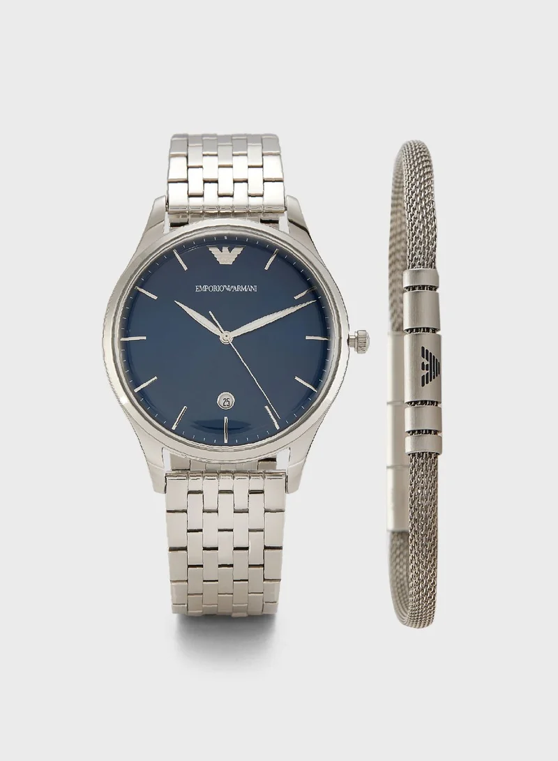 EMPORIO ARMANI Ar80048 Mesh Strap Analog Watch & Bracelet Set