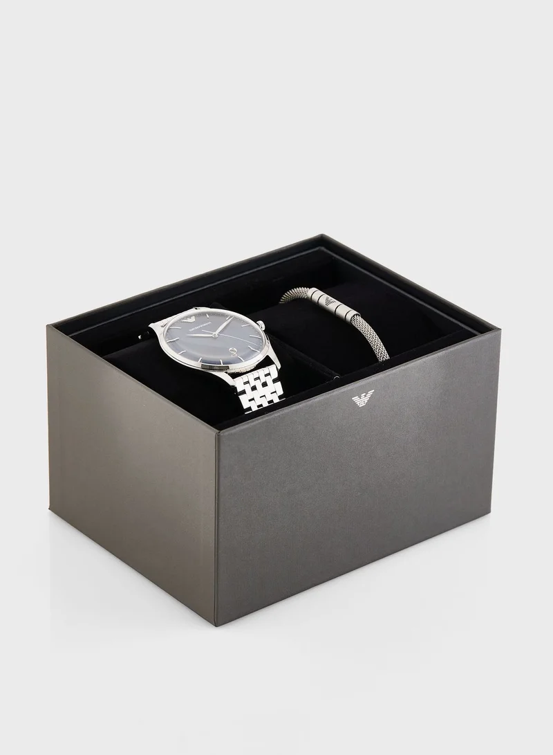 EMPORIO ARMANI Ar80048 Mesh Strap Analog Watch & Bracelet Set