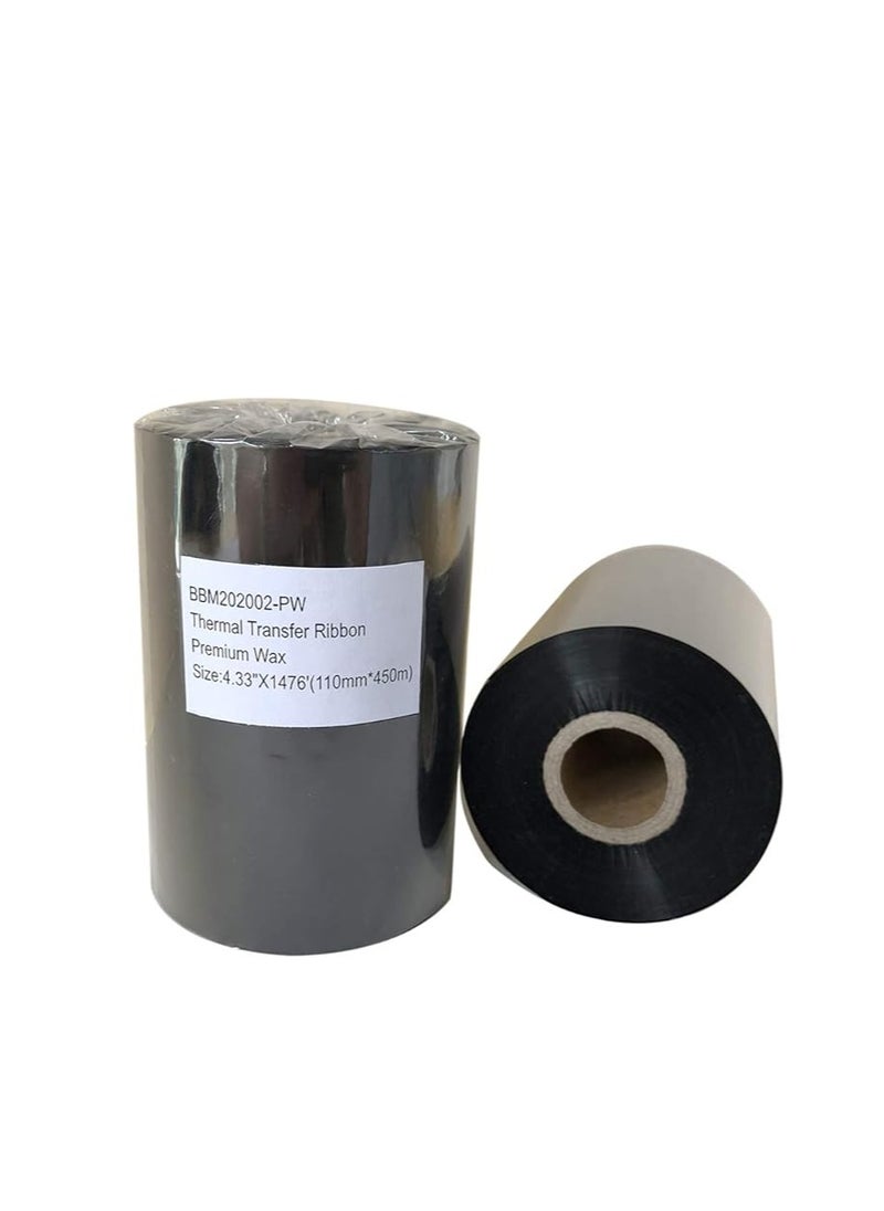 Generic Thermal Transfer Resin Enhanced Wax Barcode Ribbon Black Label Printer 4.33" X 1476'(110mm*450m) 1 Roll Compatible for Zebra Datamax Eltron Intermec Sato  - Image 1