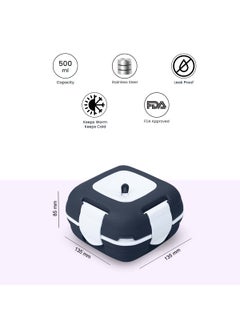 PINNACLE Pinnacle Pristine Stainless Steel Insulated Lunch Box (500ml) | Tiffin Box for Kids | Leak Proof | Lunch Box for Office Women | Lunch Boxes for Office Men | Keeps Warm Upto 4hrs (Dark Blue)  - Image 3