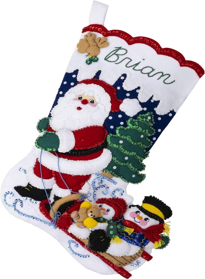 Bucilla Felt Applique 18" Stocking Making Kit, Sledding with Santa, Perfect for DIY Arts and Crafts, 89477E - Image 5