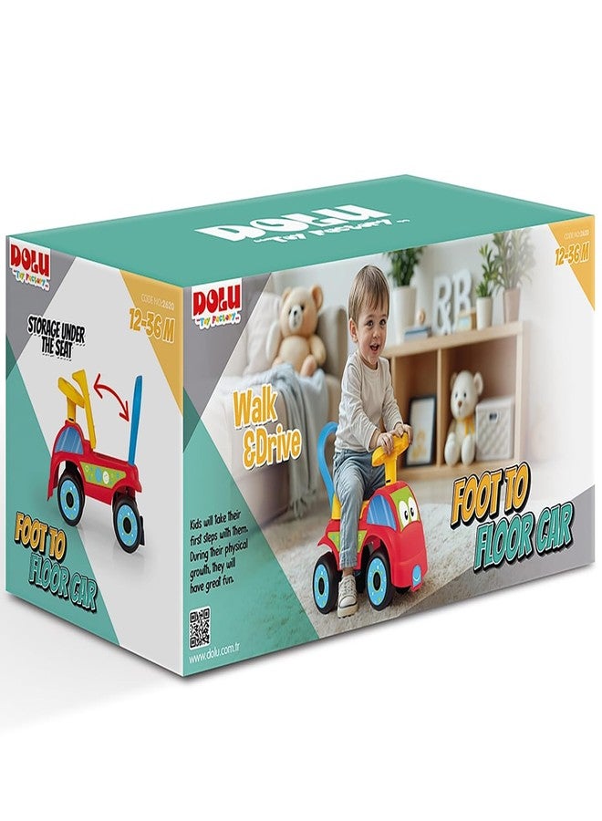 DOLU: Walk & Drive: Foot-to-Floor Car - Red & Blue - Ride-On Toy Vehicle, Horn, Storage Seat, Push-Pull Handle, Indoor-Outdoor Play, Toddlers 12mo+ - Image 3