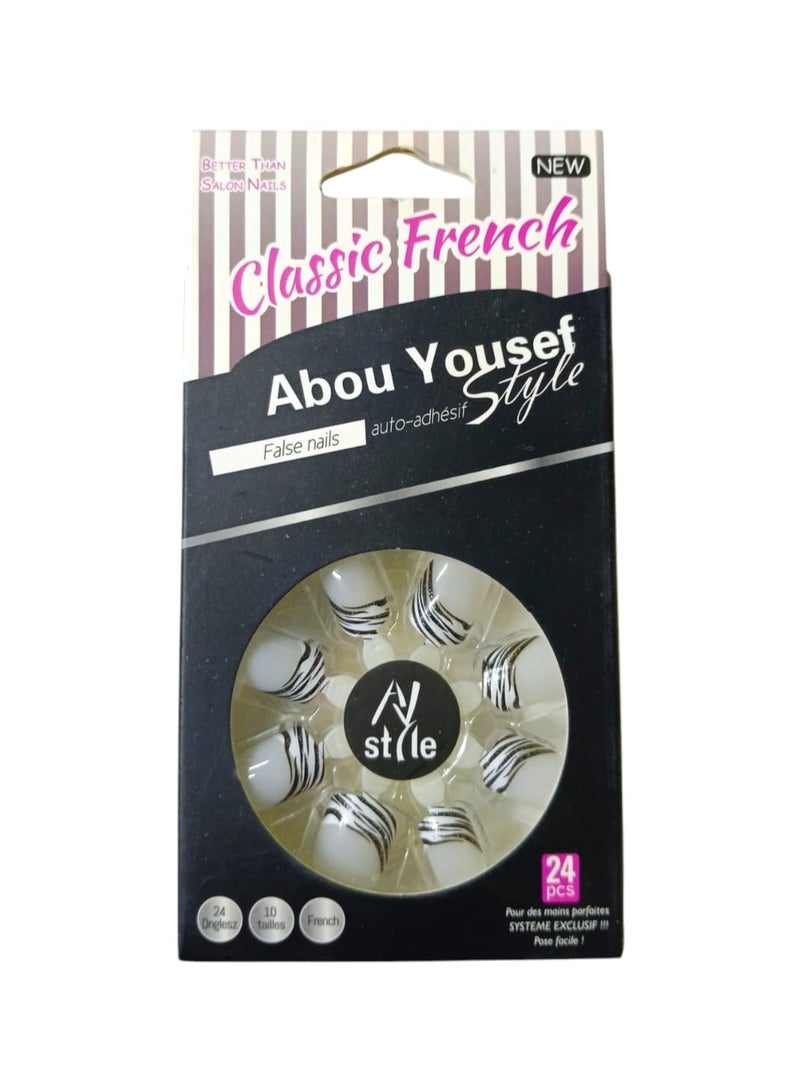 Abou Yousef Style Classic French Artificial Nails - 24 Pieces - Image 1