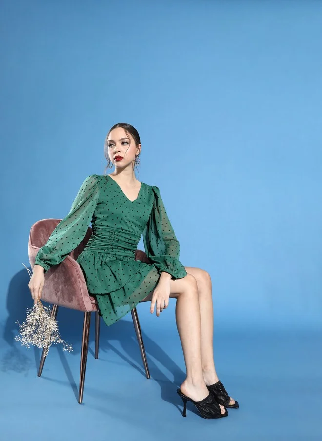 STREET 9 Gorgeous Green Polka-Dotted Dress for Women