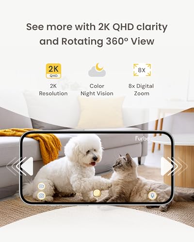 Furbo Mini 360° [New] 2K QHD Pet Camera: Dog & Cat Rotating Treat Dispenser w/Phone App, Smart Indoor Cam with 2-Way Speaker & Night Vision. No Subscription Needed. Standard See, Talk, & Toss Features - Image 5