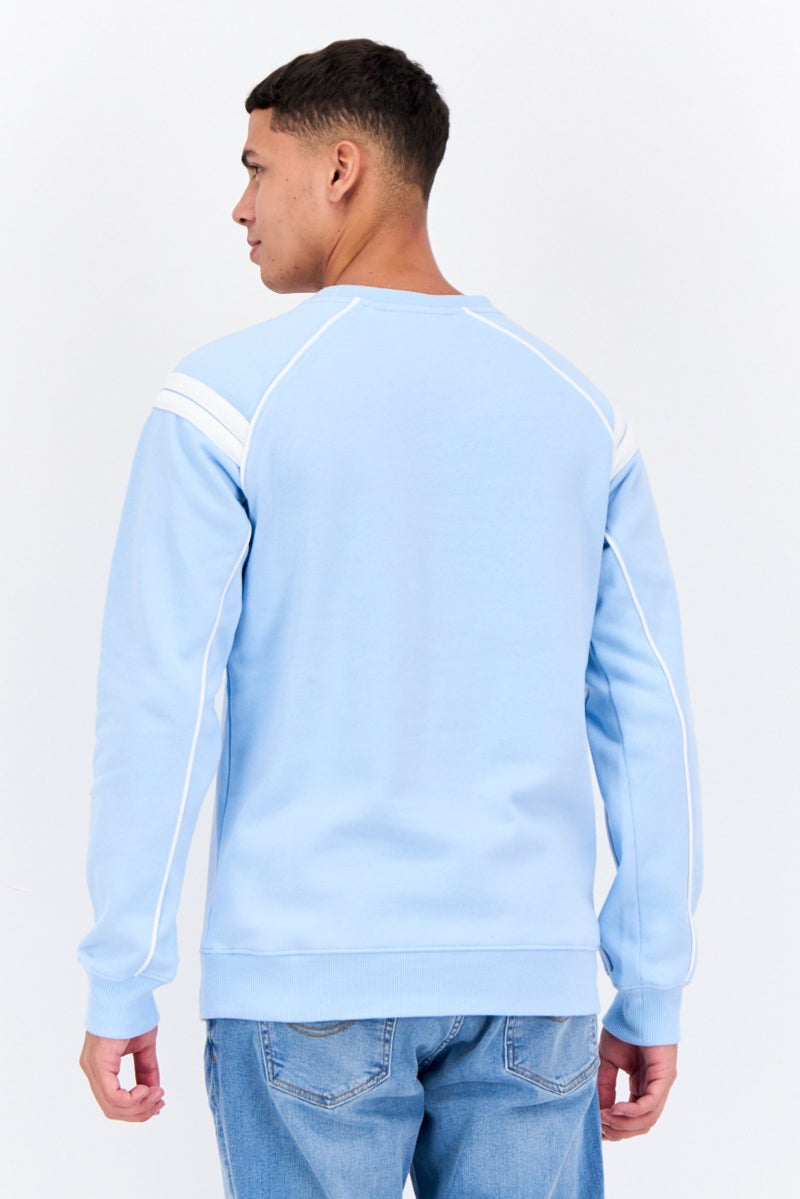 Sergio Tacchini Men Crew Neck Long Sleeves Brand Logo Sweatshirt, Blue - Image 3