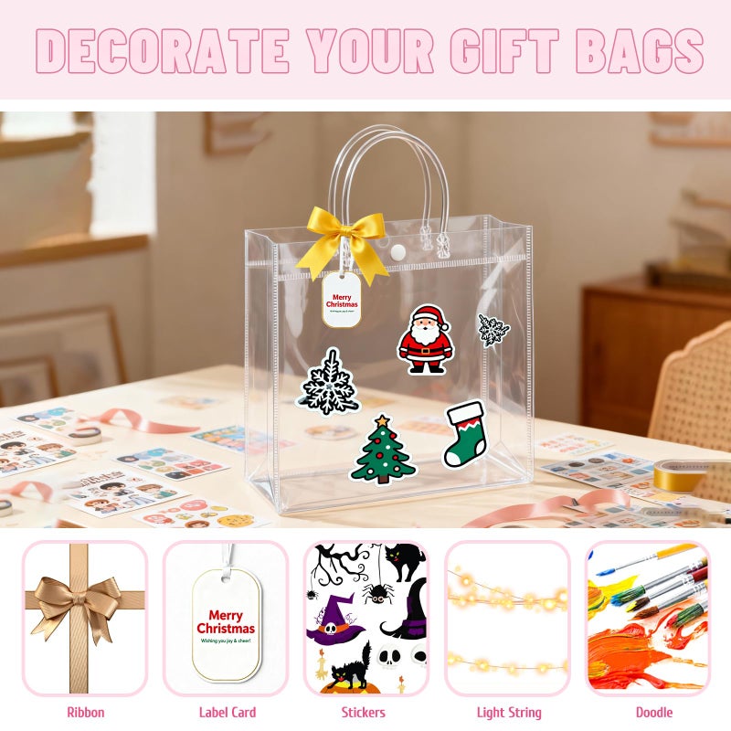 BadenBach 24 PCS Clear Gift Bags with Handles, 11.8" x 11.8" x 3.9" Large Transparent Gift Wrap Bags, Reusable PVC Tote Bag Bulk for Party Favors, Shopping, Boutique, Wedding Birthday Mother's Day - Image 5